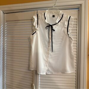 SHEIN White Blouse with Black Ribbon Accent